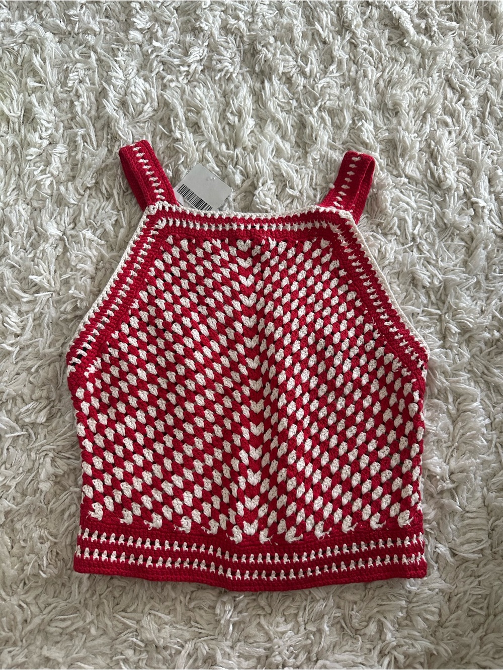 Forever 21 Crochet Sweater Tank Top Crochet Knit Tank Red & White Small